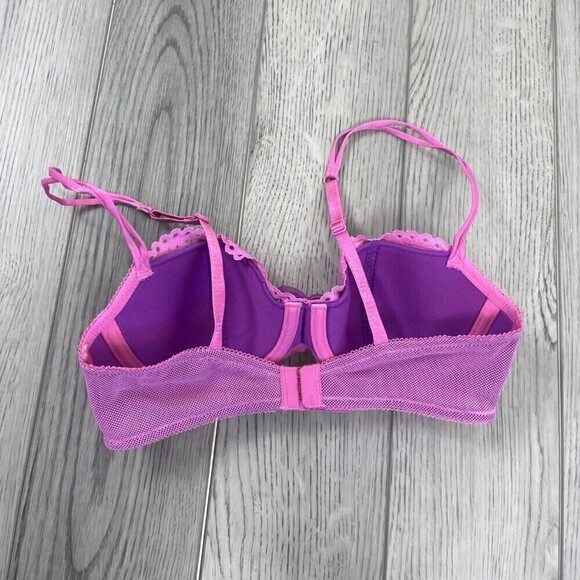 b.tempt'd Size 32C Purple Pink Floral Lace Ciao Bella Balconette Underwire Bra - Picture 4 of 6